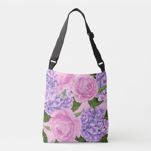Hydrangea en pony-patroon crossbody tas (Voorkant)