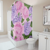 Hydrangea en pony-patroon douchegordijn (In situ)