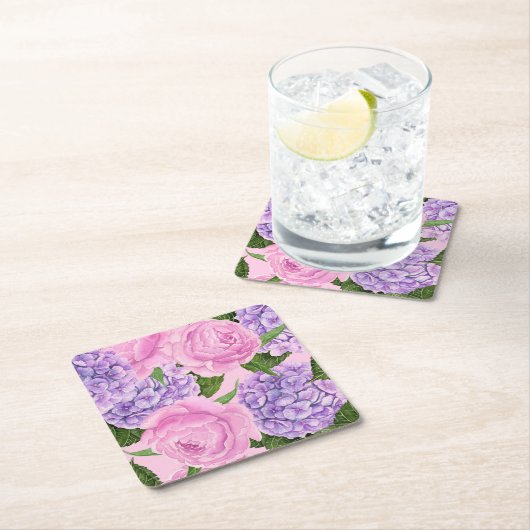 Hydrangea en pony-patroon kartonnen onderzetters (Insitu)