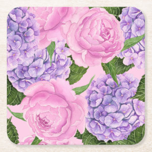 Hydrangea en pony-patroon kartonnen onderzetters