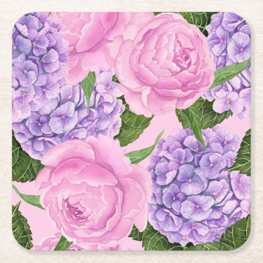 Hydrangea en pony-patroon kartonnen onderzetters (Voorkant)