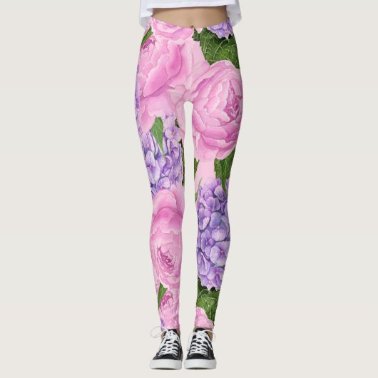 Hydrangea en pony-patroon leggings (Voorkant)