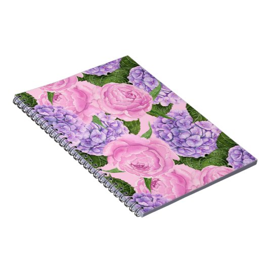 Hydrangea en pony-patroon notitieboek (Rechterzijde)