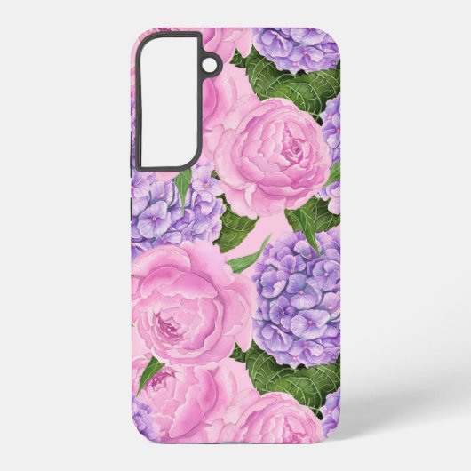Hydrangea en pony-patroon samsung galaxy hoesje (Achterkant)