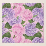 Hydrangea en pony-patroon sjaal<br><div class="desc">Patroon van pony en hydrangea met waterverven verven</div>