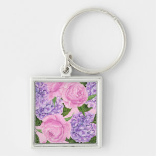 Hydrangea en pony-patroon sleutelhanger