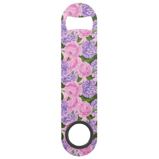 Hydrangea en pony-patroon speed flessenopener (Voorkant)