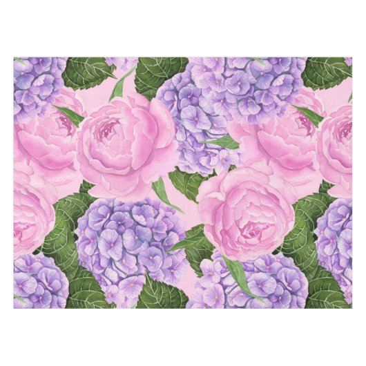Hydrangea en pony-patroon tafelkleed (Voorkant (Horizontaal))