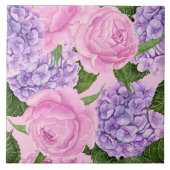 Hydrangea en pony-patroon tegeltje (Voorkant)