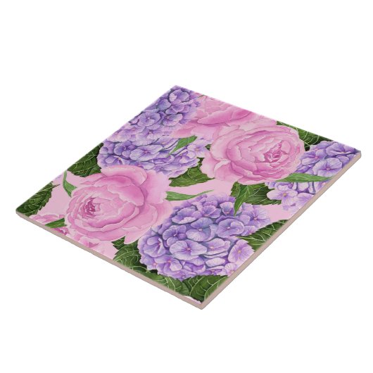 Hydrangea en pony-patroon tegeltje (Zijkant)