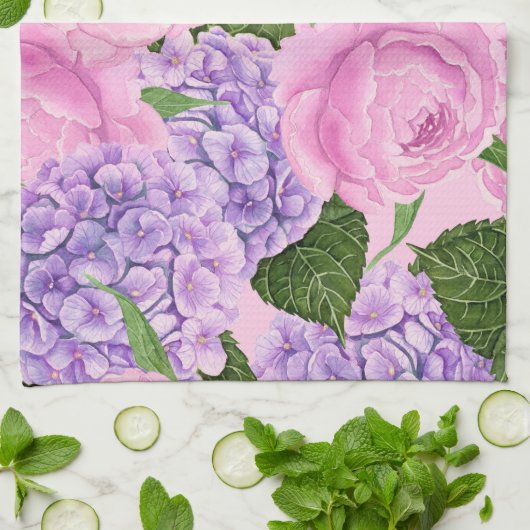 Hydrangea en pony-patroon theedoek (Gevouwen)