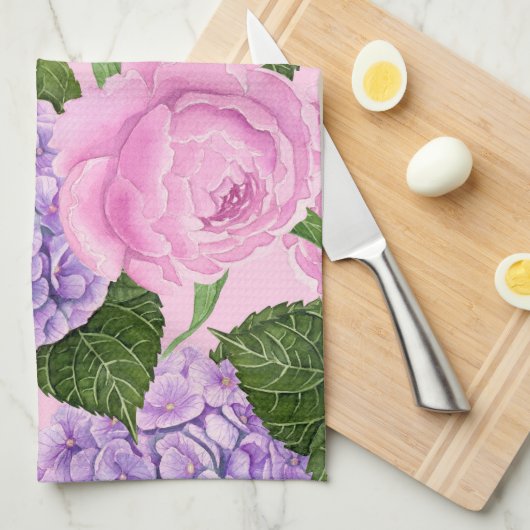 Hydrangea en pony-patroon theedoek (Quarter Fold)