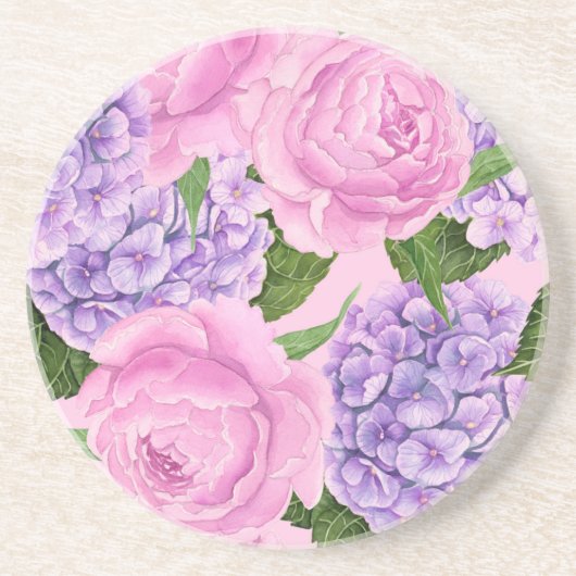 Hydrangea en pony-patroon zandsteen onderzetter (Voorkant)