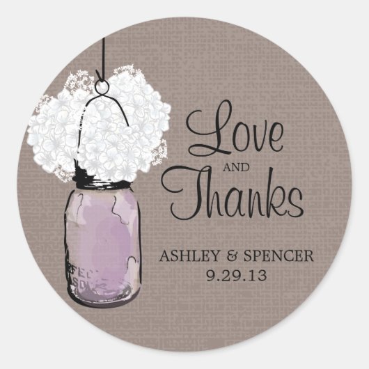 Hydrangea en rustieke Lavendel Mason Jar Ronde Sticker (Voorkant)