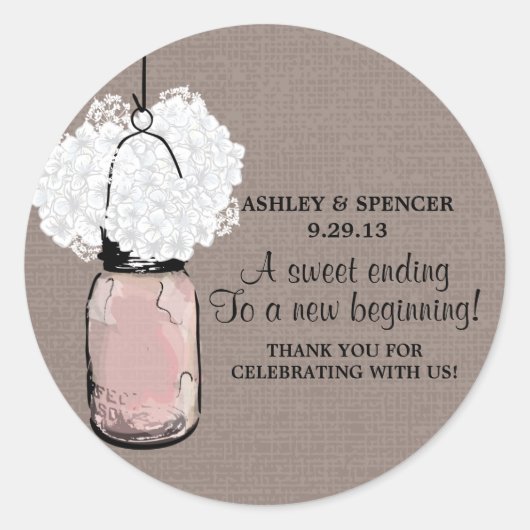 Hydrangea en rustieke Mason Jar Ronde Sticker (Voorkant)