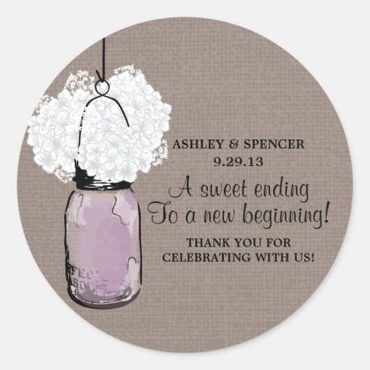 Hydrangea en rustieke Mason Jar Ronde Sticker (Voorkant)