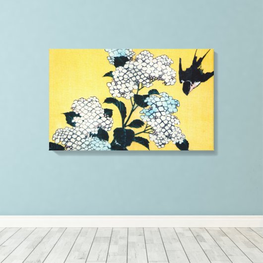 Hydrangea en slib, Hokusai, Ukiyo-e Canvas Afdruk (Insitu (Houten vloer))