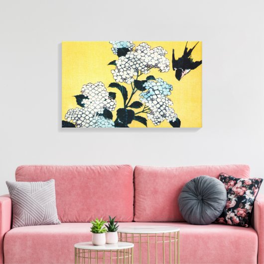 Hydrangea en slib, Hokusai, Ukiyo-e Canvas Afdruk (Insitu (Woonkamer))