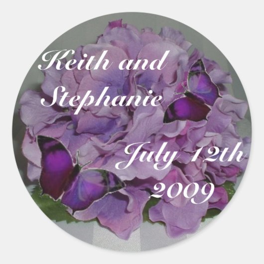 Hydrangea en vlinder envelop afdichting ronde sticker (Voorkant)