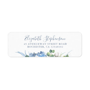 Hydrangea en White Flowers Greenery Dusty Blue Etiket