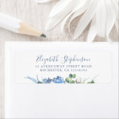 Hydrangea en witte bloemen groen stoffig blauw etiket