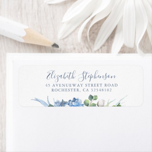 Hydrangea en witte bloemen groen stoffig blauw etiket (Insitu)