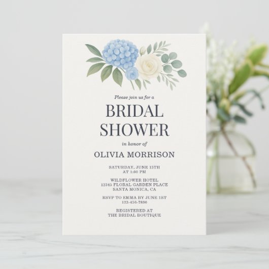 Hydrangea Eucalyptus QR Code Bridal Shower Kaart (Staand voorkant)