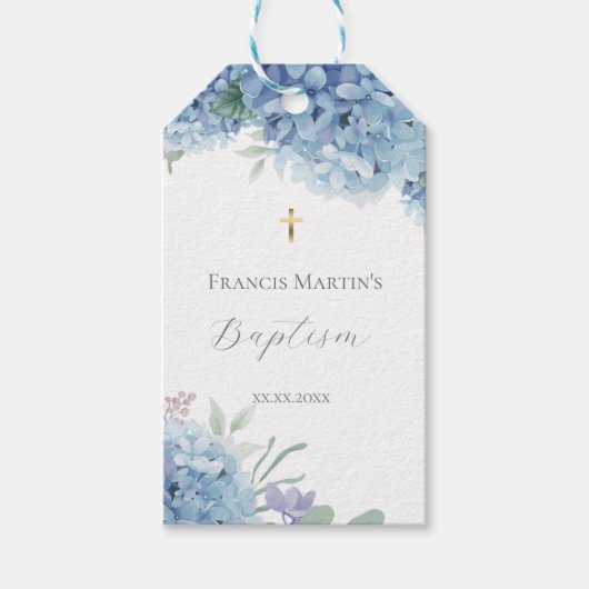 Hydrangea floral  Baptism Cadeaulabel (Voorkant)