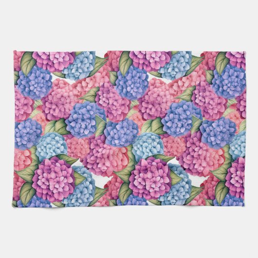 Hydrangea Floral Blauw Roze Theedoek (Horizontaal)