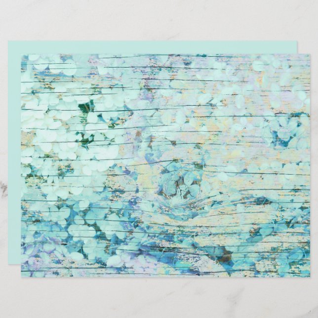 Hydrangea Floral Blauwgroen land  hout (Voorkant / Achterkant)