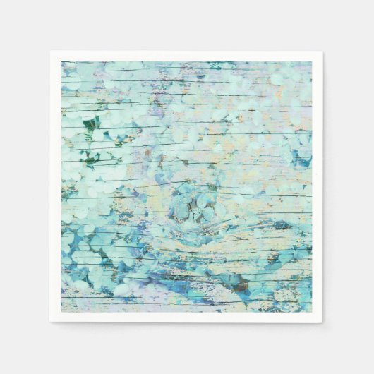 Hydrangea Floral Blauwgroen land  hout Servet (Voorkant)