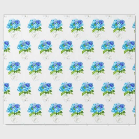 Hydrangea floral Blue Flowers Waterverf Rustic Cadeaupapier (Vlak)