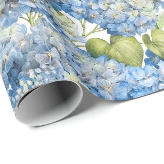 Hydrangea Floral Classic Blue Pattern Cadeaupapier (Rol Hoek)
