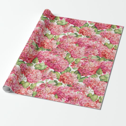 Hydrangea Floral Coral Pink Pattern Cadeaupapier (Uitgerold)