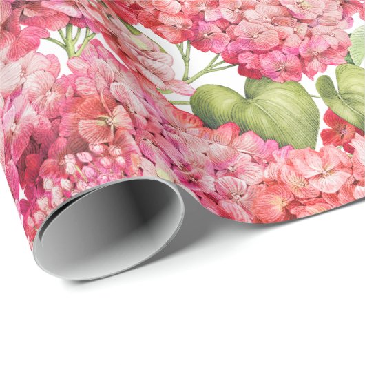 Hydrangea Floral Coral Pink Pattern Cadeaupapier (Rol Hoek)