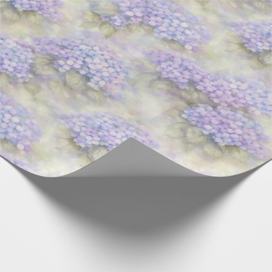 Hydrangea Floral Gift Wrap | Elegant Blue & Lilac Cadeaupapier (Hoek)