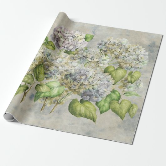 Hydrangea Floral Lavender on Grey  Cadeaupapier (Uitgerold)