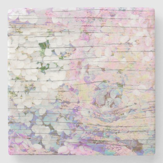 Hydrangea Floral Pink Country  Chic Stenen Onderzetter (Voorkant)