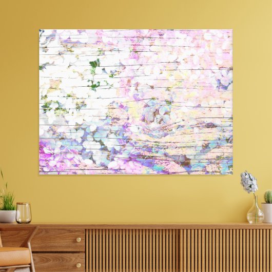 Hydrangea Floral Pink Country  Hout Canvas Afdruk (Insitu (Woonkamer))