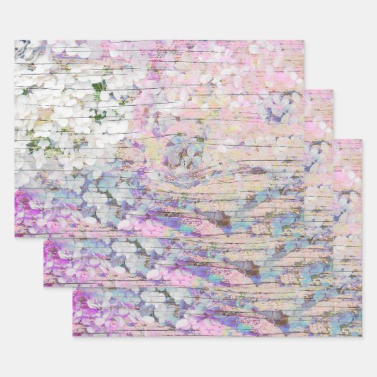 Hydrangea Floral Pink Country Hout Inpakpapier Vel (Set)
