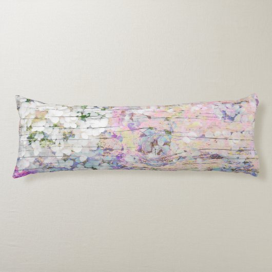 Hydrangea Floral Pink Country  Hout Lichaamskussen (Voorkant)