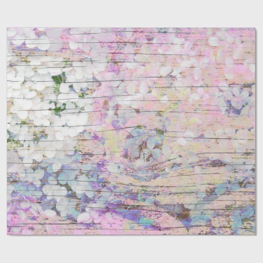 Hydrangea Floral Pink Land Rustic Cadeaupapier (Vlak)