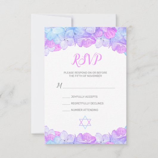 Hydrangea Floral Pink Waterverf Bat Mitzvah RSVP Kaartje (Voorkant)