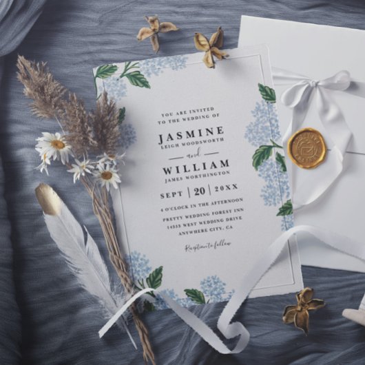 Hydrangea Floral Rustic Elegant QR Code Wedding Kaart