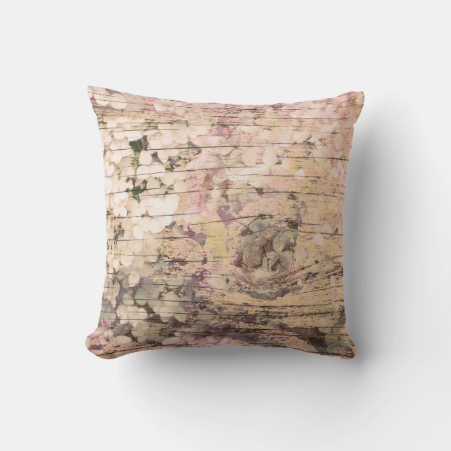 Hydrangea Floral Sepia Tan Farmhouse  Hout Kussen (Voorkant)