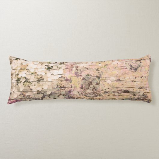 Hydrangea Floral Sepia Tan Farmhouse  Hout Lichaamskussen (Voorkant)