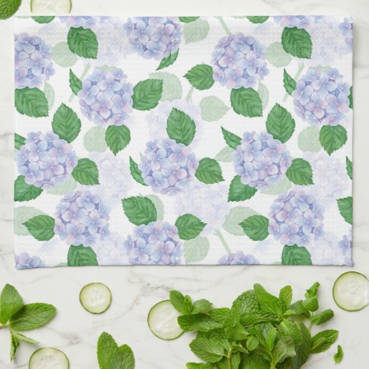 Hydrangea Floral Waterverf Blauw Theedoek (Gevouwen)