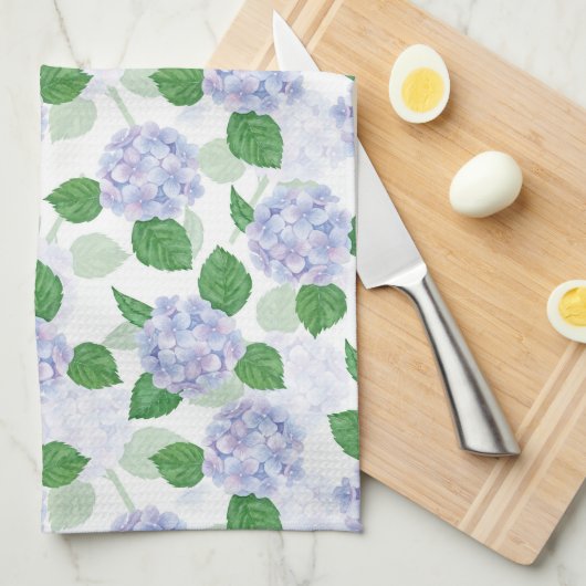 Hydrangea Floral Waterverf Blauw Theedoek (Quarter Fold)