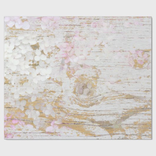 Hydrangea Floral White Distress Wood Cadeaupapier (Vlak)