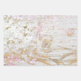 Hydrangea Floral White Distress  Wood Inpakpapier Vel